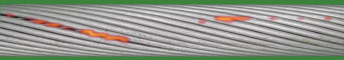 The aligned view with a detector's map on top: the strongest response lies along the opened groove.